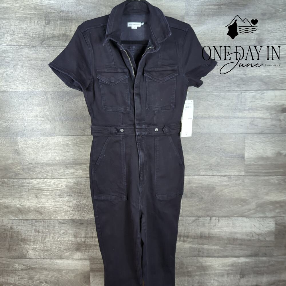Good American Fit For Success Denim Jumpsuit Black NWT $199 Size L